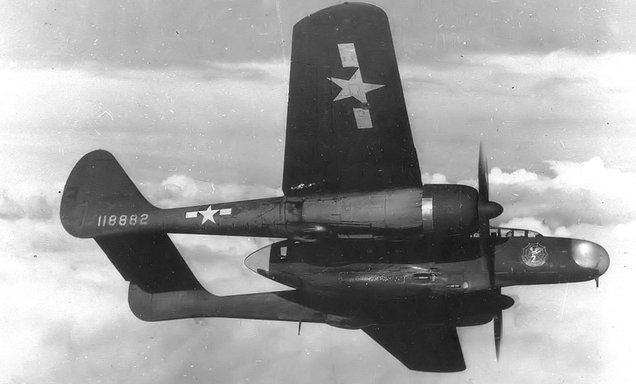 Northrop YP-61 prototype from the 348th Night Fighter Squadron, showing the blisters beneath for fuselage for its 20mm cannons. The radar air housed in the unpainted nose section. (US Air Force)